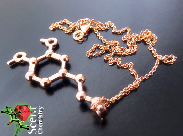 Dopamine 3d printed 14k Rose-gold plated dopamine pendant on an Oro Vivo 7612690465149 necklace.