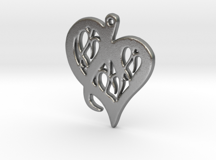 Heart Pendant in Plastic, Silver or Gold 3d printed Heart Pendant in Raw Silver
