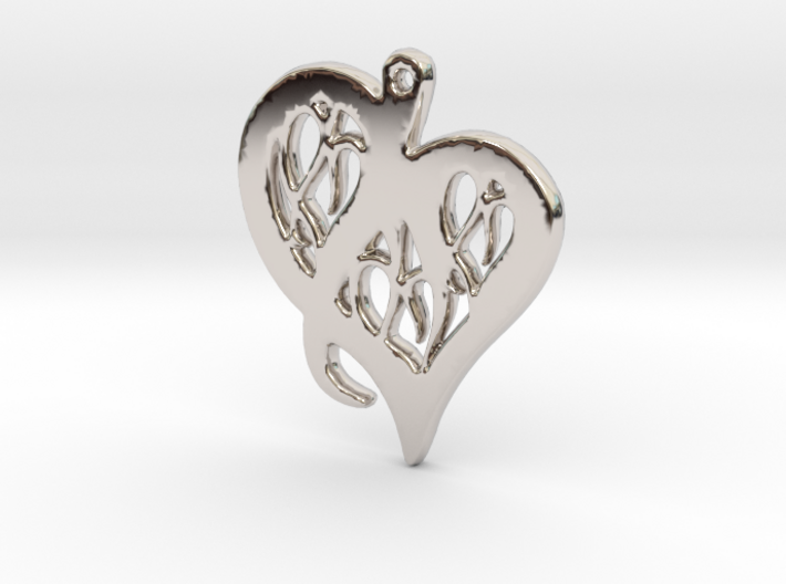 Heart Pendant in Plastic, Silver or Gold 3d printed Heart Pendant in Platinum