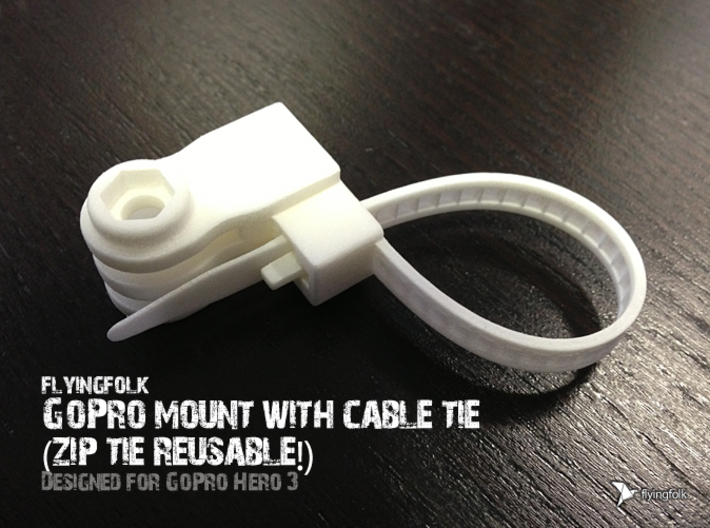 GoPro mount with cable tie (zip tie reusable!) 3d printed