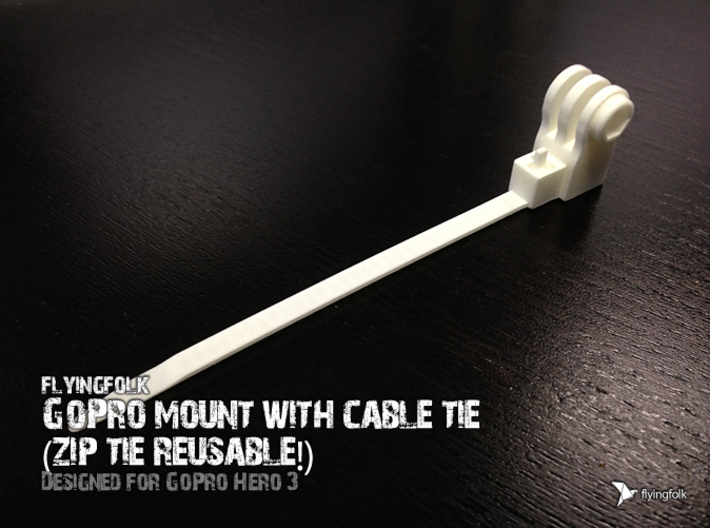 GoPro mount with cable tie (zip tie reusable!) 3d printed 