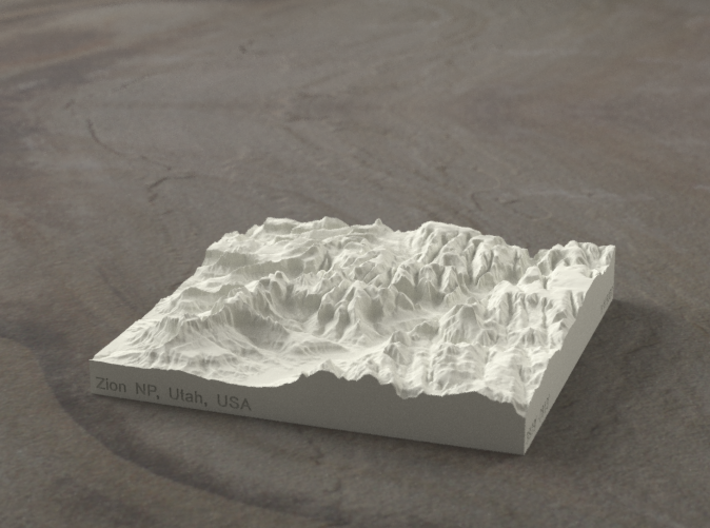 4'' Zion Canyon, Utah, USA, Sandstone 3d printed Radiance rendering of Zion Canyon model from the south