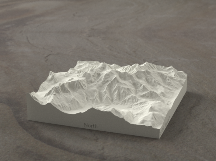 4''/10cm Mt. Blanc, France/Italy, Sandstone 3d printed Radiance rendering of model from the north