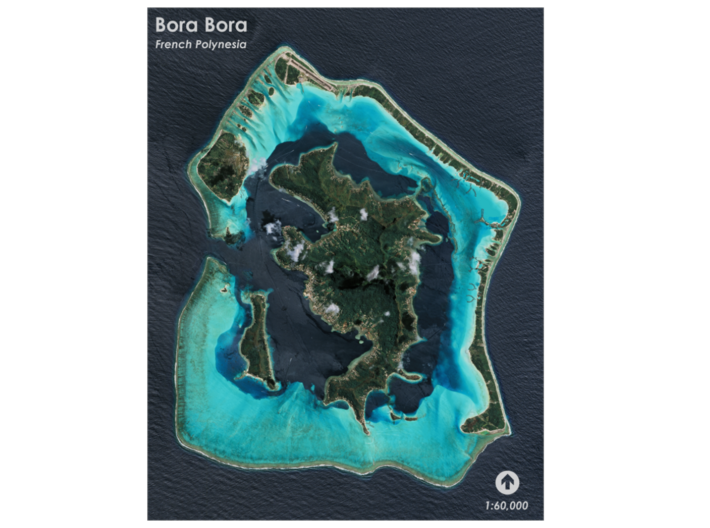 Bora Bora Map, French Polynesia 3d printed