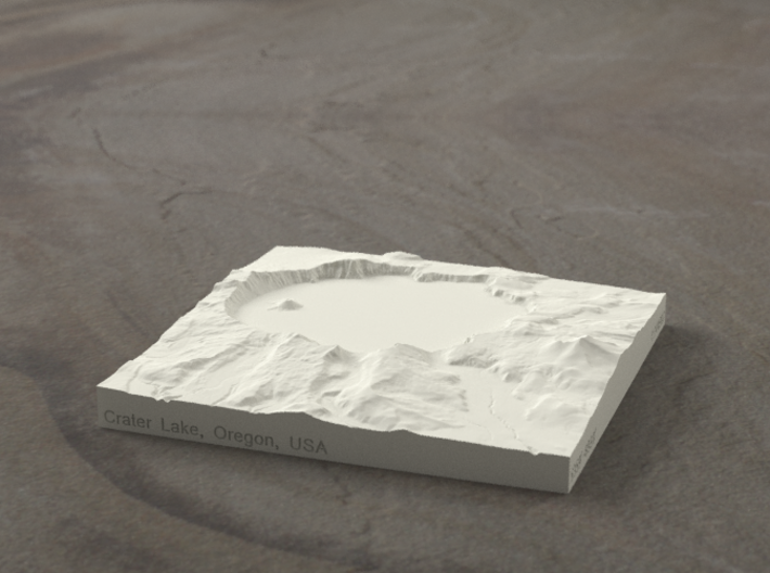 4'' Crater Lake, Oregon, USA, Sandstone 3d printed Radiance rendering of model, viewed from the south.