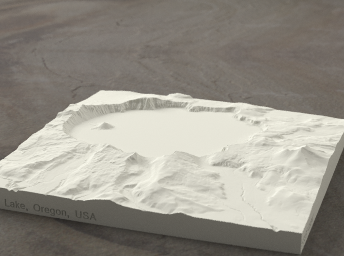 6'' Crater Lake, Oregon, USA, Sandstone 3d printed Radiance rendering of model, viewed from the south.