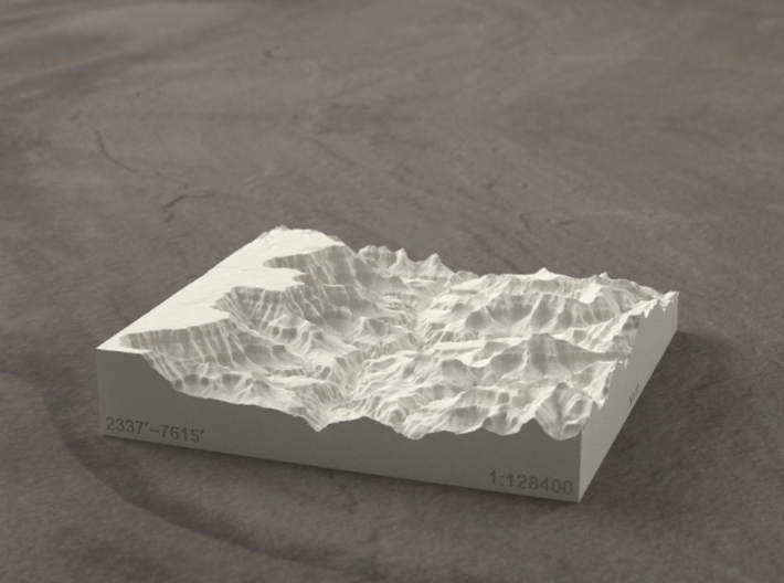 4'' Grand Canyon, Arizona, USA, Sandstone 3d printed Radiance rendering of model, looking toward the west.