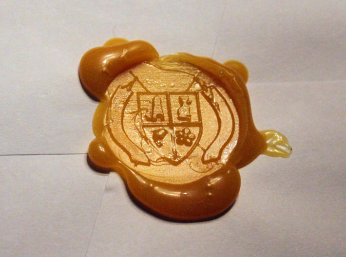 Montucio Wax Seal Stamp 3d printed Photo of my first wax seal, I still need to figure out the art of sealing with wax. I'm a bit messy.