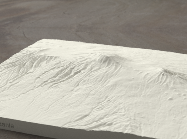 8''/20cm Mt. Kilimanjaro, Tanzania, Sandstone 3d printed Radiance rendering of model, viewed from the south.