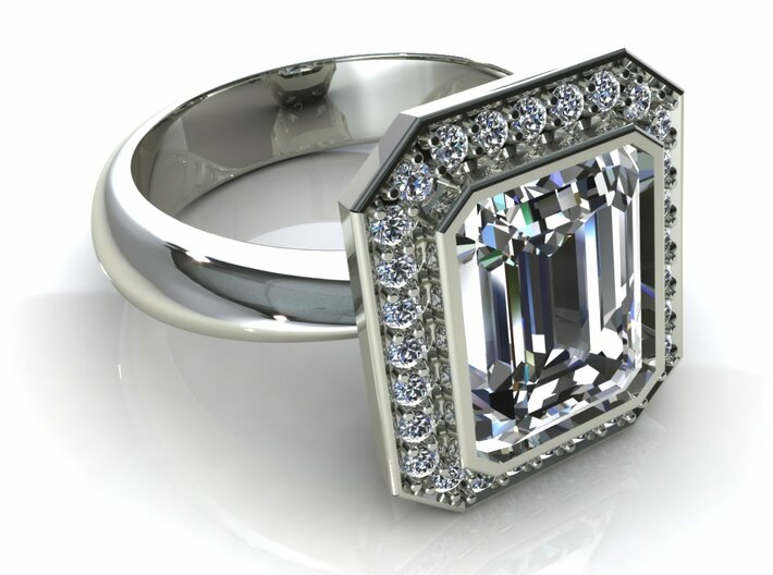 Halo Emerald Wedding Ring 3d printed
