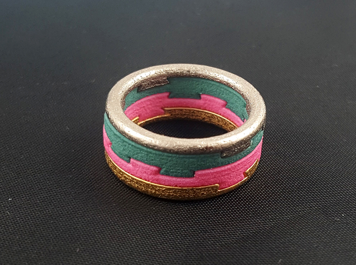 Metal Puzzle Ring! (size:9, side: M) 3d printed 