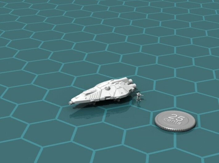 Terran Fighter 3d printed Render of the model, with a virtual quarter for scale.