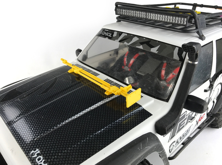 AJ10052 Jack and Hood Mount - BLACK 3d printed Shown in YELLOW mounted to hood of Axial XJ (sold separately)
