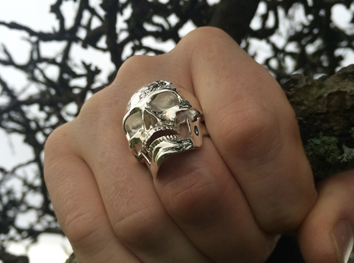 Skull Ring 3d printed Skull and Jaw rings in polished silver, size 10