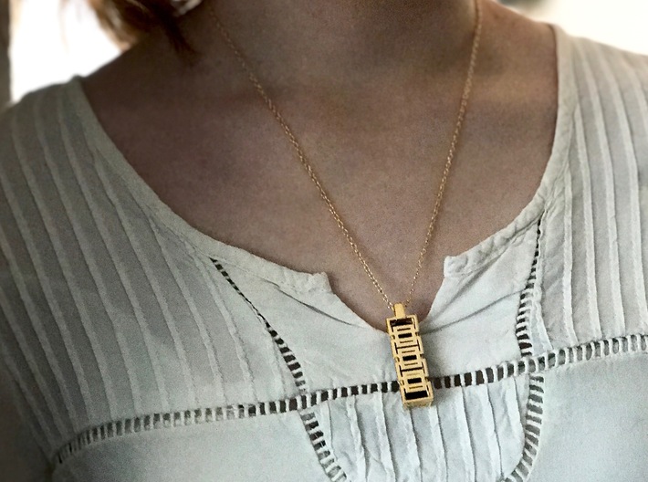 Interlocking Boxes Pendant for Fitbit Flex2 3d printed Shown with in 14k gold plated with chain 