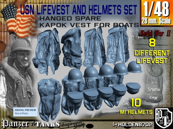 1-48 USN Hanged Lifevest And Helmets Set2 3d printed