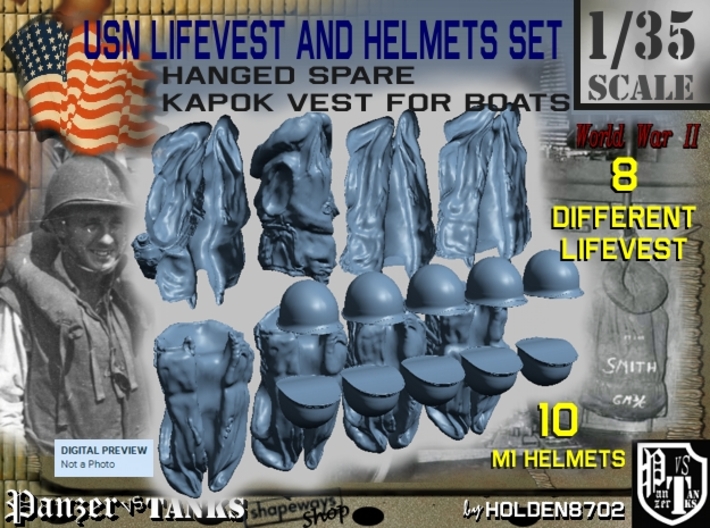 1-35 USN Hanged Lifevest And Helmets Set2 3d printed