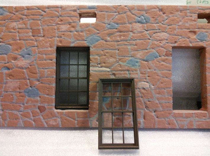 Window, 40in X 74in, 12 Panes, 1/32 Scale 3d printed Printed in White Plastic and colored brown with Rit dye.