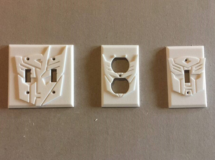 Transformers Faction Symbol Dual Switch Plate 3d printed All the Transformers-Themed Fixtures, in white strong and flexible
