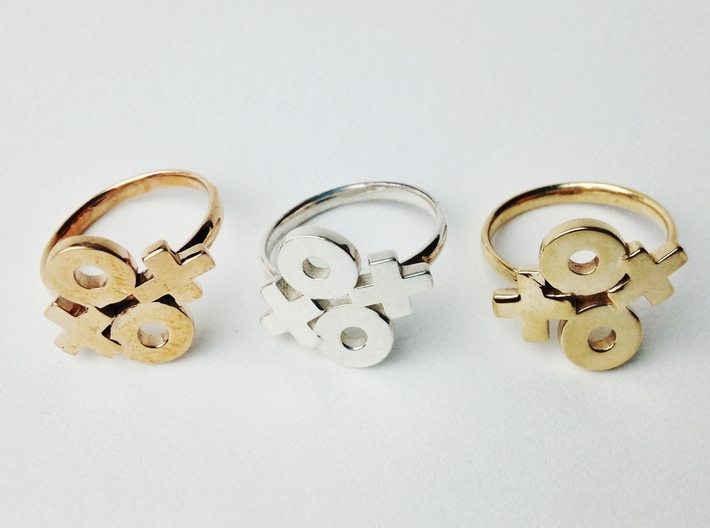 Xoxo Ring 3d printed Polished Bronze, Silver &amp; Brass