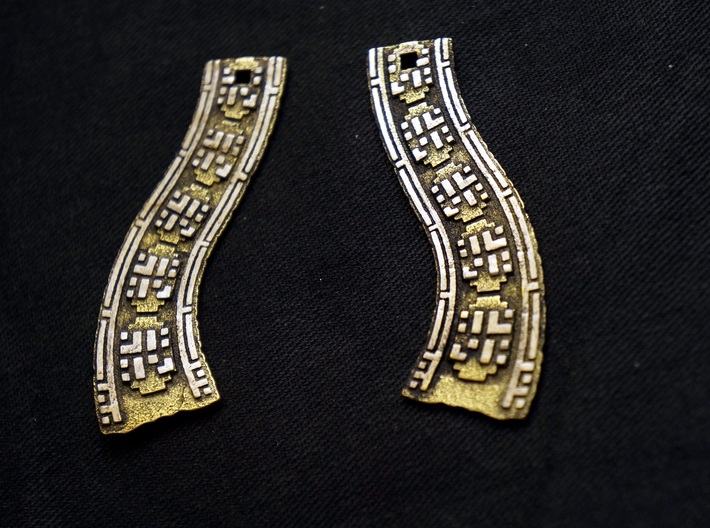 Traveling Companions (Earrings) 3d printed READ BELOW - Gold Glossy (with sanded sections and black paint distressing)