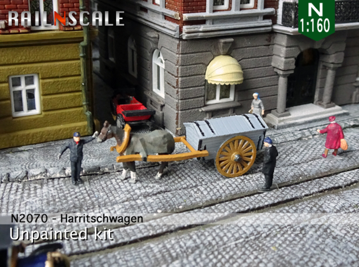 Pferd mit Harritschwagen (N 1:160) 3d printed