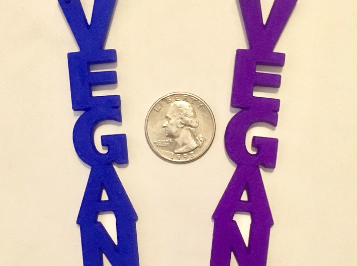 Vegan Keychain 3d printed Shown are Blue and Purple Strong and Flexible