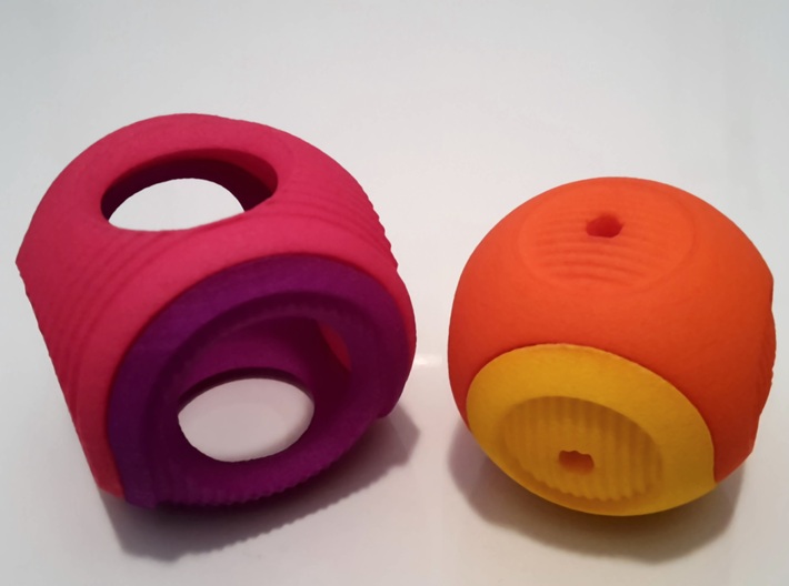 Creased Dual Sphericon Puzzle: half outer shell 3d printed the two spheres apart