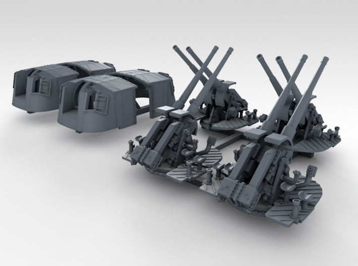 1/350 4.7" MKXII CPXIX Twin Mount x4 40º 3d printed 3d render showing set