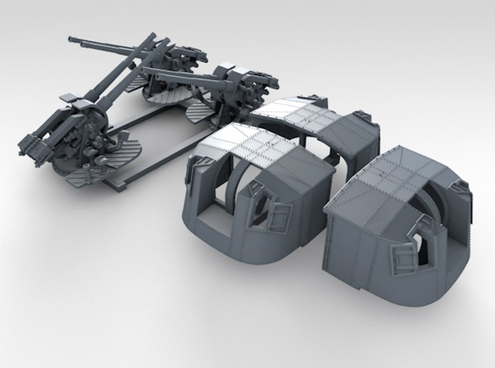 1/350 4.7&quot; MKXII CPXIX Twin Mount x3 25º 3d printed 3d render showing set