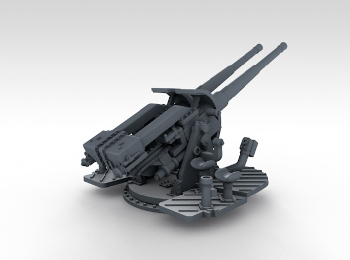 1/350 4.7" MKXII CPXIX Twin Mount x3 25º 3d printed 3d render showing gun elevation of 25º