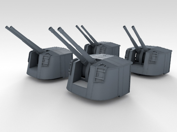 1/350 4.7" MKXII CPXIX Mount x4 40º Ports Closed 3d printed 3d render assembled showing set