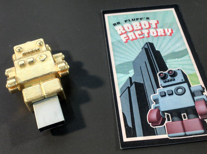 Gold USB Robot Drive, "Bling Bob" 3d printed small object of desire