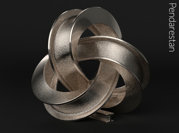 Girder Trefoil Knot 3d printed Geometric sculpture of a girder bent into a trefoil knot, in Polished Nickel Steel