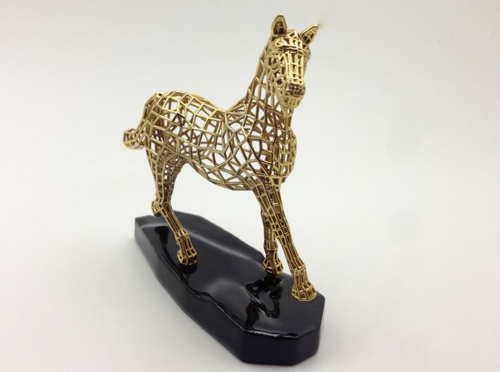Year of the Horse - Elegance 3d printed Actual Photograph - Gold Plated and 3D printed Ceramic Base