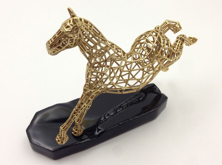 Year of the Horse- Freedom 3d printed Actual Photograph - Gold Plated and 3D printed Ceramic Base