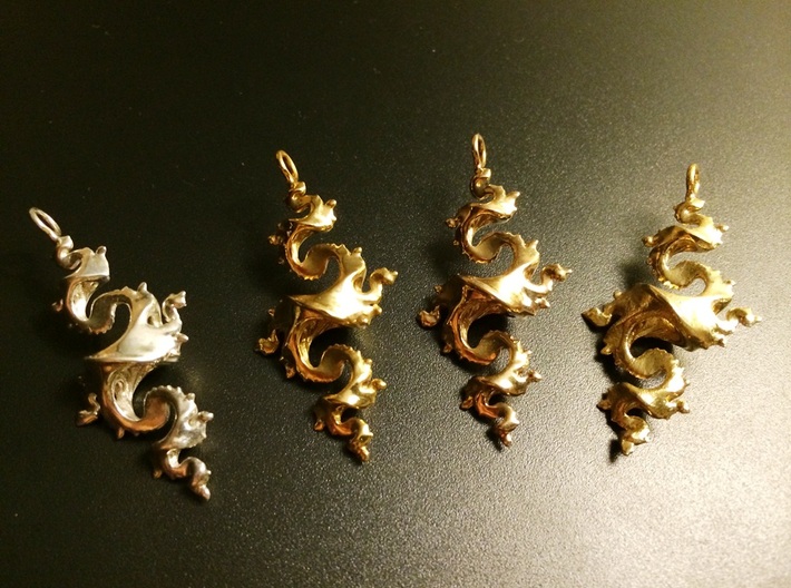 Dragon Pendant 4cm 3d printed Premium Silver, Gold Plated Brass, Polished Bronze, Raw Brass