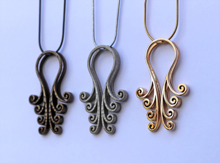 Octopus Meanders - Pendant 3d printed Polished Bronze Steel, Polished Nickel Steel, Polished Bronze