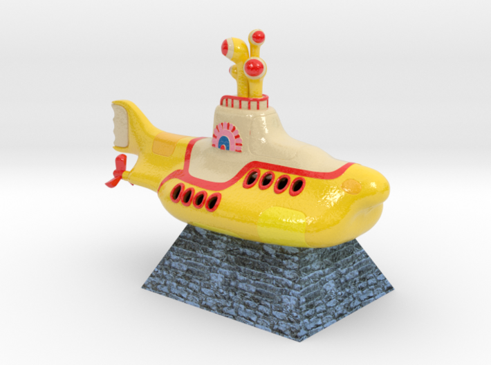 Yellow Submarine in Full Color Sandstone 3d printed Yellow Submarine sitting on a pyramid (movie scene)