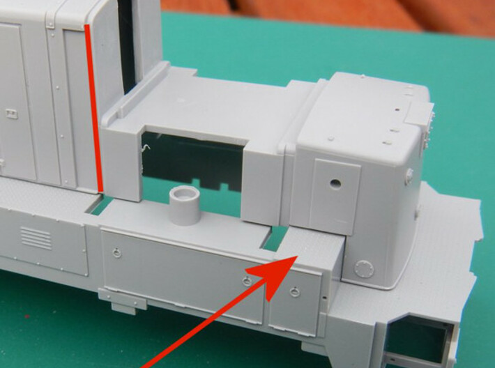 HO 1:87 Scale BQ23-7 cab V2 3d printed It is obvious really where to cut but you also need to remove the check plate. By offering the cab up to the shell you can easily see where to fit the cab.