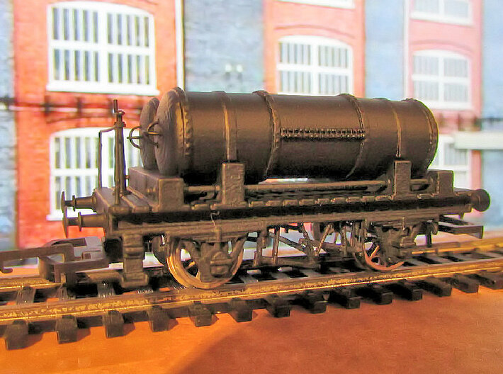 GWR Cordon Part 7 Chassis 3d printed Finished model using other parts not supplied with this print (Wheels, Couplings, wagon buffers, brake stanchion, wire hanrail and remaining gas tank parts).