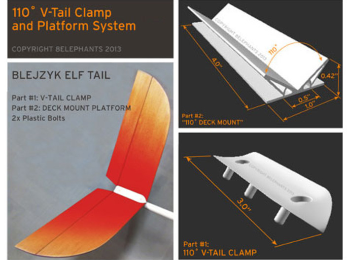 110 Degree V-Tail Clamp + Mount Set (Sailplanes) 3d printed Product Dimensions