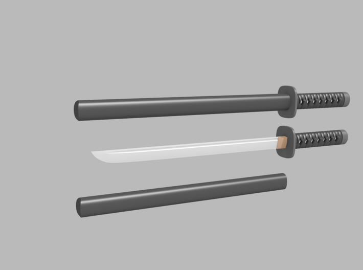 Wakizashi - 1:6 scale - Straight Blade - Tsuba 3d printed