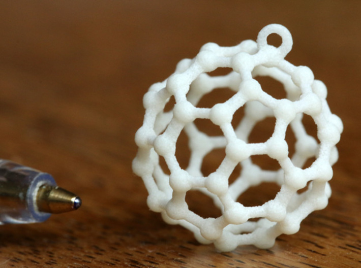 BuckyBall C60 Earring, Silver, 1.7cm 3d printed BuckyBall C60 Earring. Test print in material &quot;White Strong &amp; Flexible&quot;