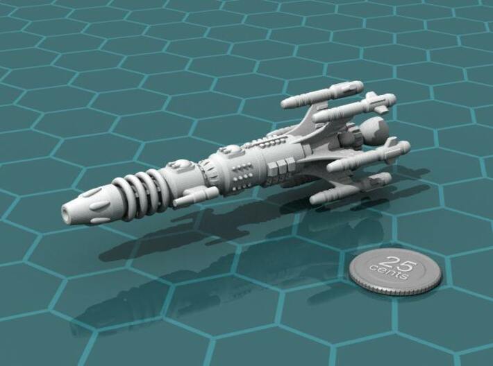 Privateer Buffalo class Dreadnought 3d printed Render of the model, with a virtual quarter for scale.