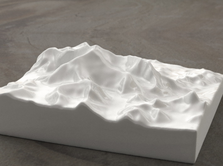 6''/15cm Mt. Everest, China/Tibet, Ceramic 3d printed Radiance rendering of Everest massif from the North