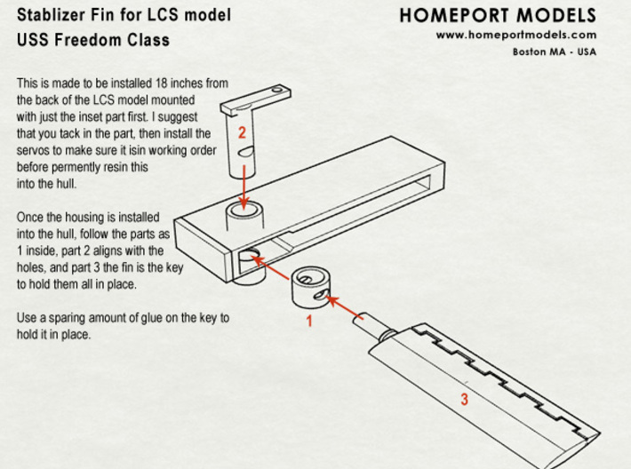 LCS 1 Stabilizer Fin Set in 1/96 Scale 3d printed Directions on how to install