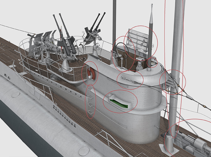 1/35 U-Boot VII C41 Conning Tower Detail Kit 3d printed