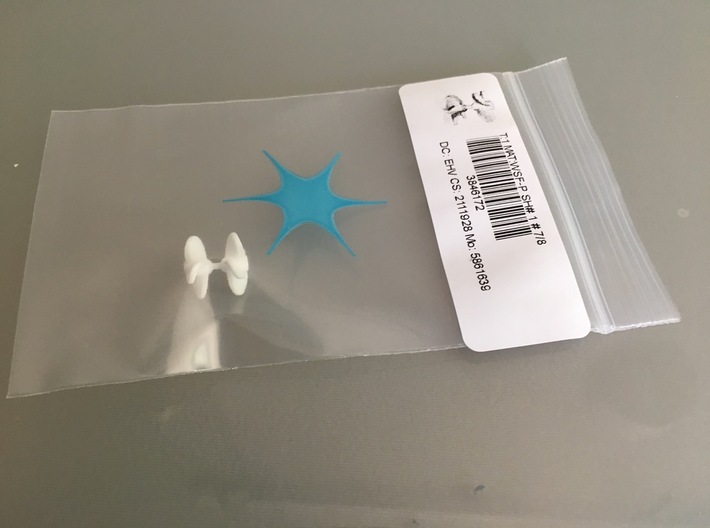 4-blade ship propeller, 13mm diameter, 2 pieces 3d printed parts as shipped by Shapeways