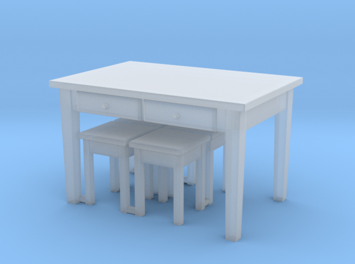 H0 Kitchen Table &amp; 4 Stools- 1:87 3d printed